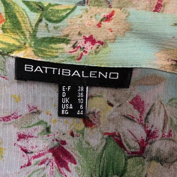 Silk Button-down Short Puff Sleeves Floral Blouse Aqua 6 - Picture 2 of 12